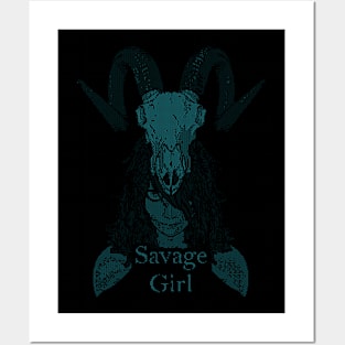 ASCii Savage Girl w/ text (Blue) Posters and Art